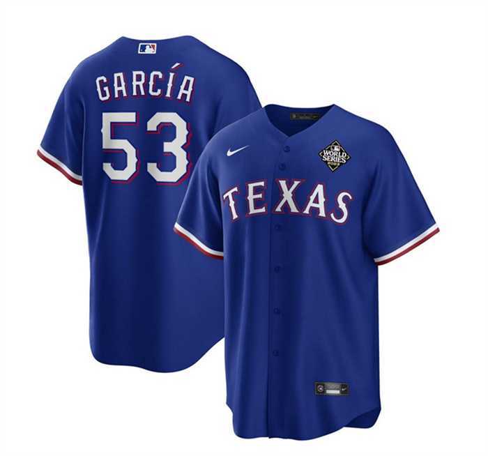 Men's Texas Rangers #53 Adolis Garcia Royal 2023 World Series Stitched Baseball Jersey Dzhi